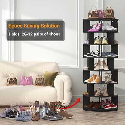 Aheaplus Rotating Shoe Rack Tower, 7-Tier Spinning Shoe Rack 360 Revolving Shoe Rack Organizer for Closet, Display Round Storage Carousel Shoes Closet Organization, Black