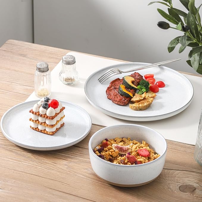Ceramic Dinner Plates Set of 4,Stoneware 10 Inch,Microwave,Dishwasher and Oven Safe,Porcelain Dessert Plates for Pasta,Salad and Steak,Dishes Set for Kitchen,Scratch Resistant,White
