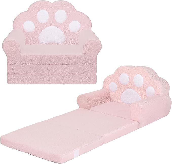 MONKISS Cat Paw Kids Couch, Toddler Chairs Comfy, Toddler Couch Bed Fold Out, Baby Lounge Chair, Birthday Gift for Girls, 1-4 Years Old, SF06, Pink