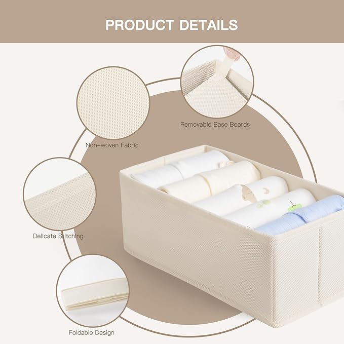 Criusia Drawer Organizer Clothes, 10 Pack Dresser Organizer for Baby Clothes, Underwear, Sock- Foldable Closet Organization and Storage Dividers Bins for Nursery, Bedroom (Beige)