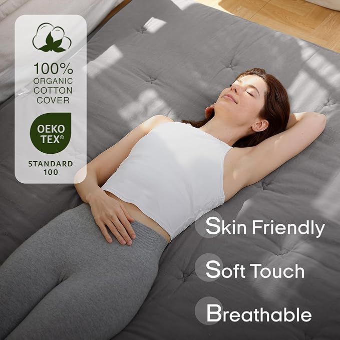 ZonLi Japanese Floor Futon Mattress Queen Size 80"x 60", 100% Cotton Cover 2.5'' Thicken Tatami Mattress, Foldable Sleeping Pad, Portable Dormitory Tatami Mat(Grey)