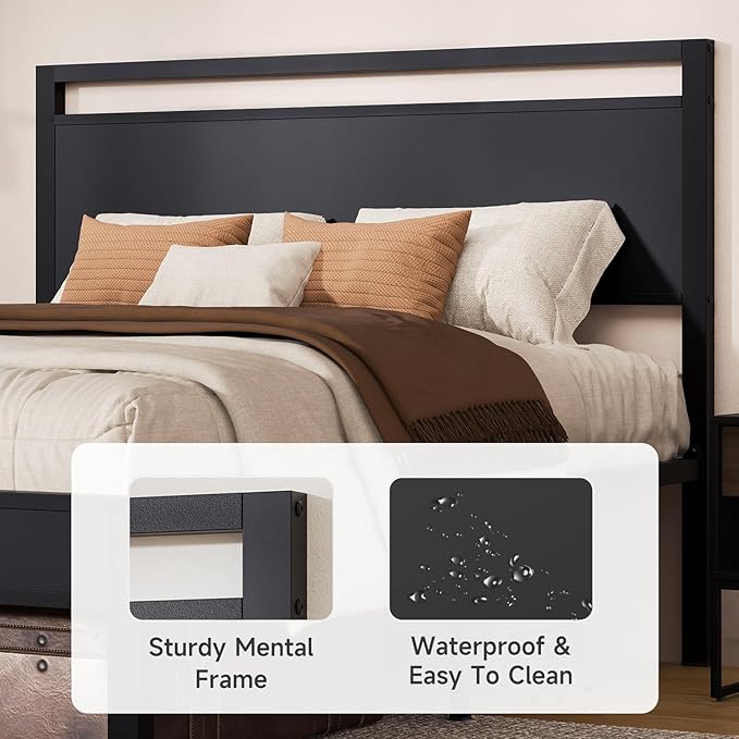 Z-hom Upgraded King Size Bed Frame, Heavy Duty Metal Sturdy King Bed Frame with Modern Wood Headboard & Footboard, Stable Platform Bed Furniture Bed Storage, No Noise, No Box Springs, Black