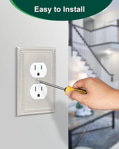 2-Pack Single Toggle Light Switch Cover Plate, Pearls Decorative Switch Plate Covers, Brushed Nickel 1 Gang Metal Wall Plate