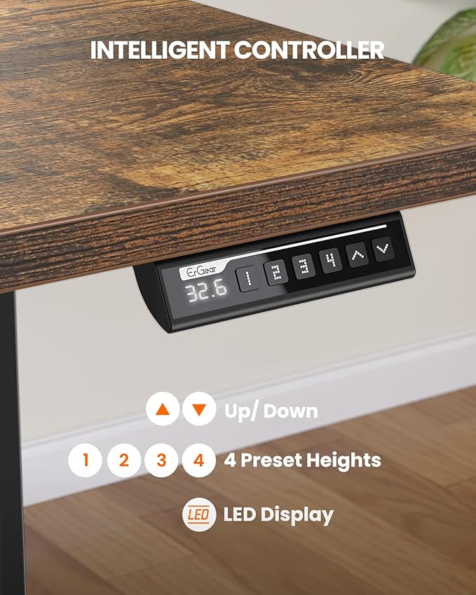 ErGear Electric Standing Desk, 55 x 27.5 inches, Height Adjustable Computer Desk with Memory Smart Panel, Vintage Brown