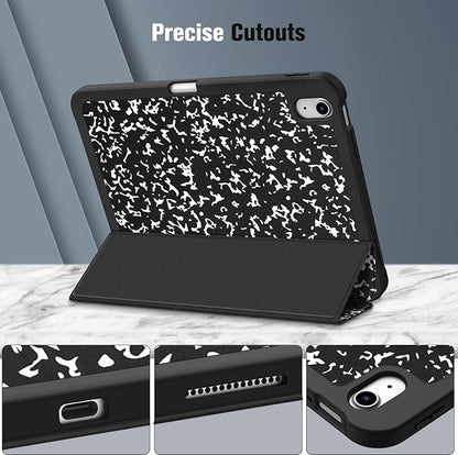 Fintie SlimShell Case for iPad (A16) 11th Generation 11 Inch (2025), iPad 10th Generation 10.9 Inch (2022) - Flexible Soft TPU Stand Back Cover with Pencil Holder, Composition Book Black
