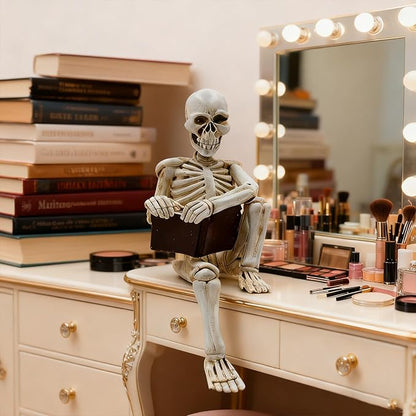 Modern Reading Figurine Decor Office, Human Skeleton Decor Library Resin Abstract Reading, Christmas Decorations Indoor Halloween for Graveyard, Thinker Style for Office Shelf Desktop