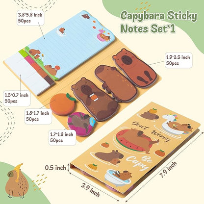 B1ykin Cute Sticky Notes Set - Don’t Worry Be Capy Self-Stick Notes Pad, 550 Sheets Writing Memo Pages Sticky Notepad for Teacher Appreciation Gift School Office Party Favors Supplies (Capybara)