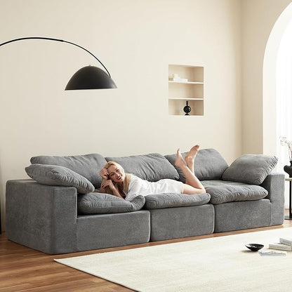 Swbvs Modular Sectional Sofa, 3-Piece Corduroy Couch with Chaise, Deep Seat Oversized Lounge Sofa for Living Room, Convertible Comfy Couch with Removable Cushions, Grey