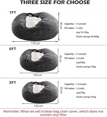 BCU 6FT Bean Bag Chair for Adults and Kids Without Filler Giant Stuffed Animal Storage Cover Soft Faux Fur Floor Chair Cover for Bedroom Living Room, Lemon Yellow