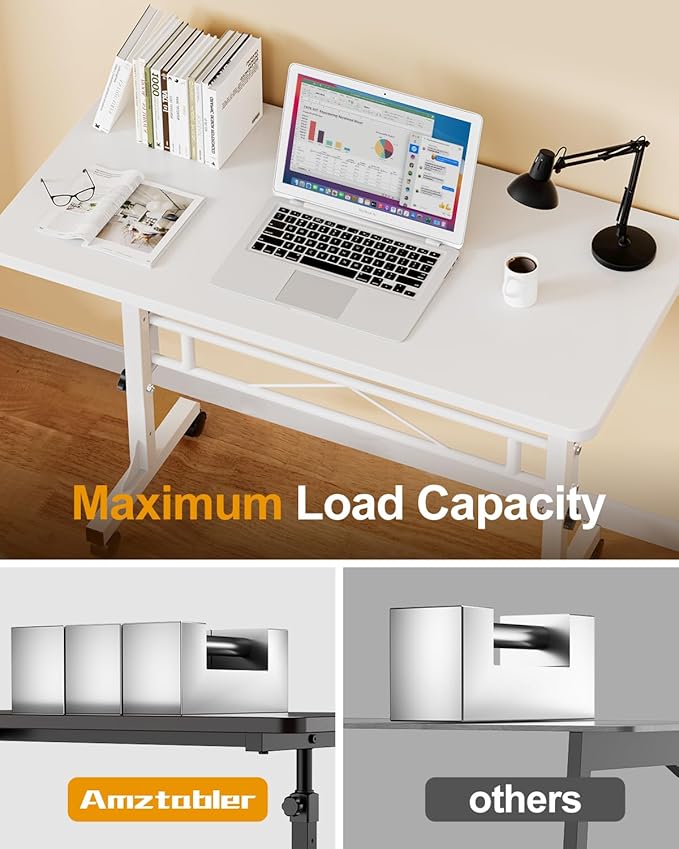Small Standing Desk Adjustable Height, Mobile Stand Up Desk with Wheels, 32 Inch Portable Rolling Desks Computer Office Workstations for Walking Pad Treadmill White