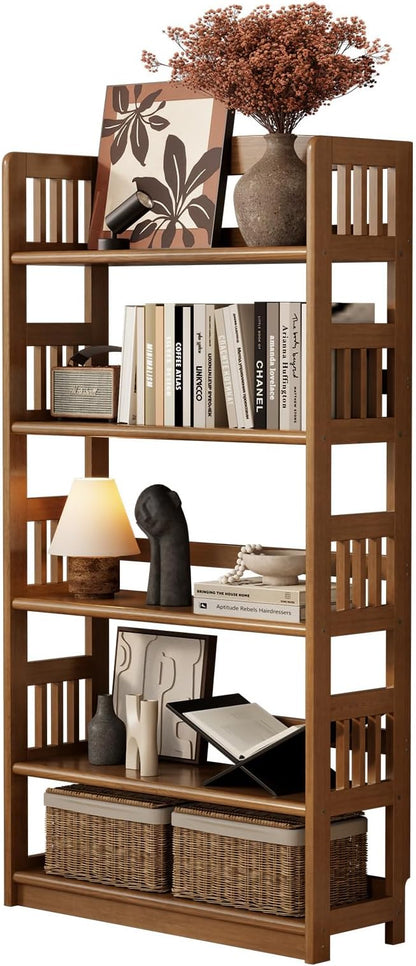 5-Tier Solid Wood Open Bookcase,Modern Display Bookshelf,Farmhouse Wide Etagere Bookcase, Freestanding Storage Cabinet for Study Room Office Living Room Flower Rack
