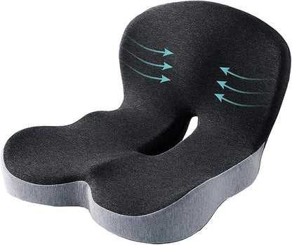 Casimer Ergonomic Seat Cushion for Truck Drivers, Office Chairs, Car Seats Memory Foam Chair Pad for Back Pain, Non-Slip, Long Sitting Support, Car Seat, Desk Chair Use (Gray)