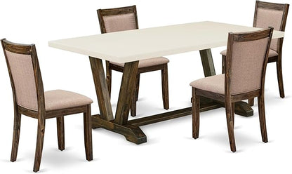 East West Furniture V727MZ716-5 5 Piece Dining Table Set for 4 Includes a Rectangle Kitchen Table with V-Legs and 4 Dark Khaki Linen Fabric Parson Dining Chairs, 40x72 Inch, Multi-Color