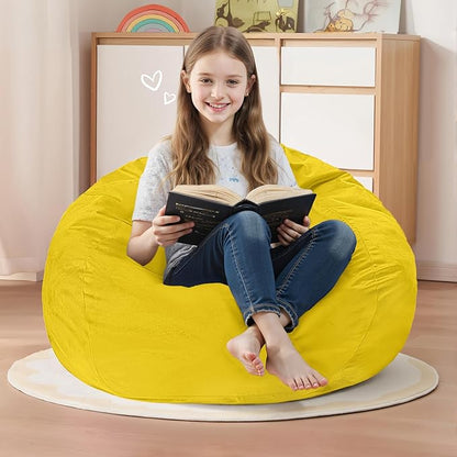 Homguava 2FT Bean Bag Chair: 2' Bean Bags with Memory Foam Filled,Comfy Beanbag Chairs Round Bean Bag Sofa with Dutch Velvet Cover-Yellow