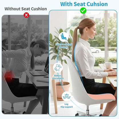 XLarge Seat Cushion, Memory Foam Cushion for Long Sitting Hours on Office Chair, Home & Car, Non-Slip Chair Pad for Relieving Back & Sciatica & Hip & Coccyx Pain (Pink)