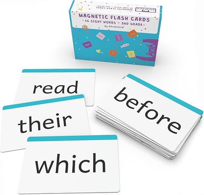 2nd Grade Sight Words Magnetic Flash Cards(Second Grade) - 46 Sturdy Large Dolch Cards for Literacy of Beginning Readers, Homeschool, Teachers and ESL