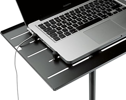 K&M Konig & Meyer 12185.000.55 Laptop Stand | Oversized Desk w/Adjustable Height & Securing Bolts | Cross Brace Foldable Tripod Legs | Ergonomic | Compact | Portable | German Made | Black