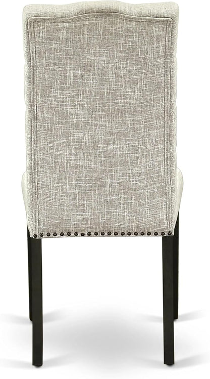 X12EL-006-35 - 13-piece Modern Dining Room Table Set a Rectangular Kitchen Table and 12 Doeskin Linen Fabric Dining Chair, 39x120 Inch, Wire Brushed Black