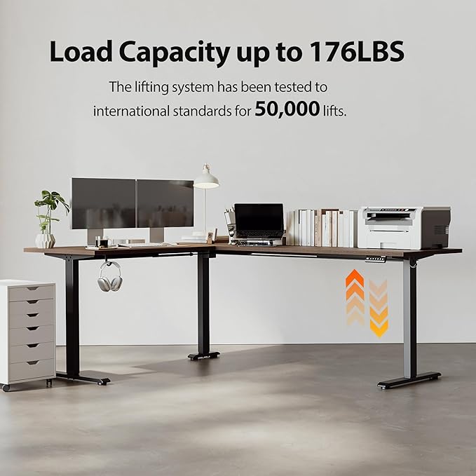 Agilestic L-Shaped Standing Desk Adjustable Height, Electric Corner Standing Desk, Sit Stand Up Desk, 75x61 inch Sit Stand Computer Table, Dark Walnut
