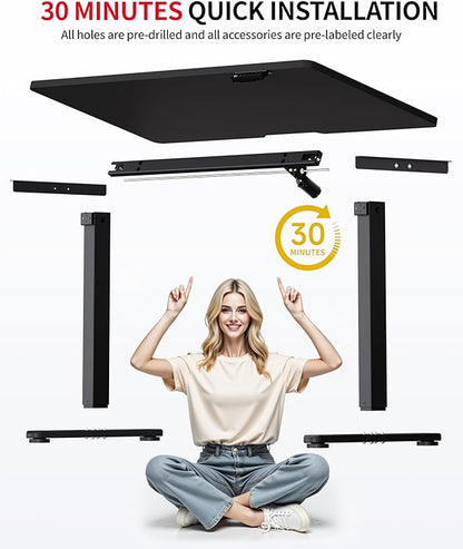 Okin Standing Desk Electric Adjustable Computer Whole Piece Stand up Desk Office Gaming Home Office Memory Desks 48x24 inches Black