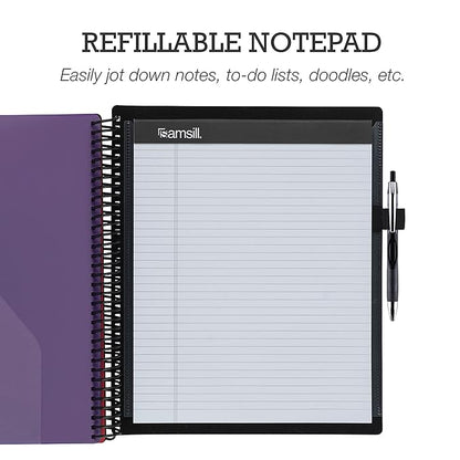 Samsill 2 Pack Deluxe 24 Pocket Spiral Project Organizer with Refillable Notepad, Customizable Front Cover, 12 Dividers with Erasable Write-On Tabs in Fashion Colors, Plastic Folders with Pockets