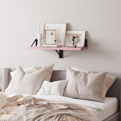SAUMONIERES Floating Shelves Bookshelf for Bedroom Bathroom Living Room Wood Wall Mounted Wide Deep Storage, Pink Painted Set of 2