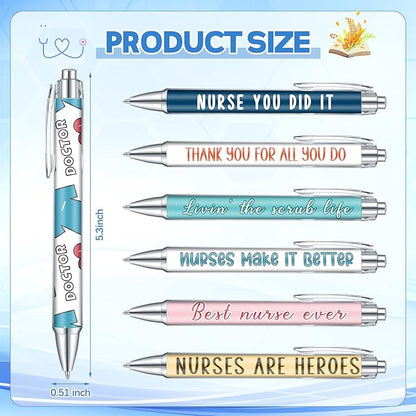 Thenshop 6 Set Nurse Appreciation Gifts 6 Nurse Sticky Notes and 6 Fun Ballpoint Pens Thank You Gifts for Nurse Office Supplies