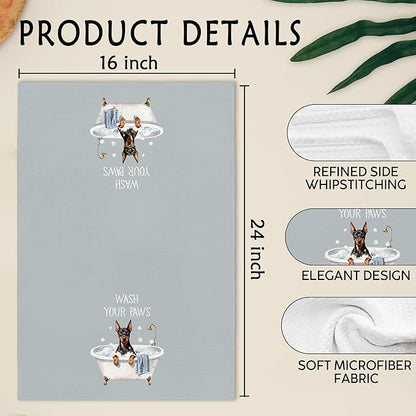 Funny Doberman Pinscher Dog Hand Towels for Bathroom, Doberman Pinscher Dog Decorative Hand Towels, Wash Your Paws Dish Tea Towel for Kitchen Bathroom Decor, Dogs Gifts Women Men, 16x24 Inch