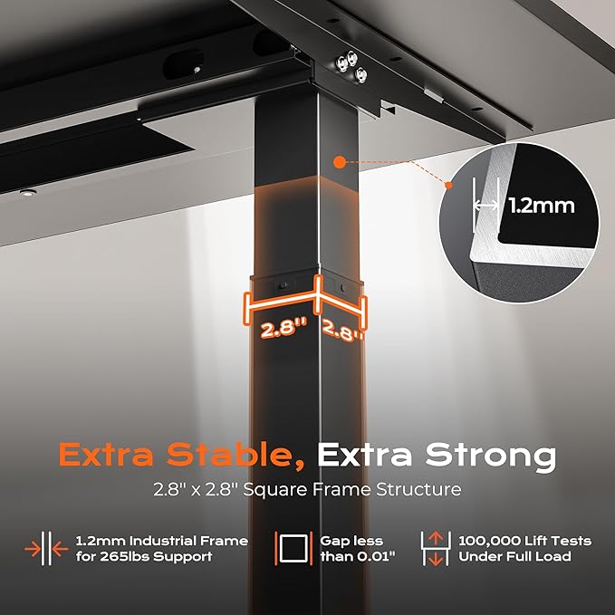 Huuger Dual Motor Electric Standing Desk Frame, Sit Stand up Desk Leg for 47.2” to 86.6” Desktop, Computer Desk Leg with Cable Tray, 3 Memory Height Presets, 2 Hooks, Black Frame Only