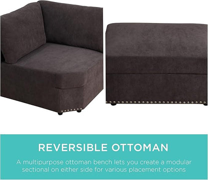 Sectional Couches for Living Room, Modular Sectional Sofa with Ottoman, Modern Nail-Head Design Large Corner L Shaped Couch with Cup Holder for Bedroom, Brown