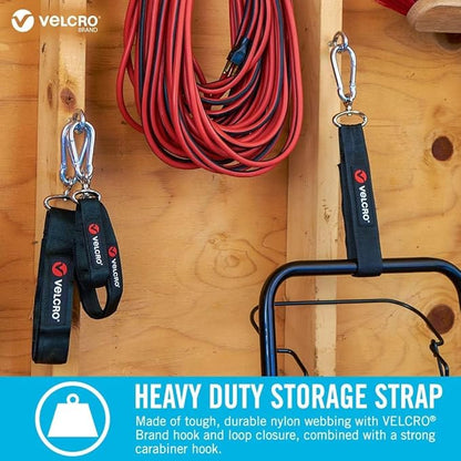 VELCRO Brand VEL-30196-USA Easy Hang Strap with Carabiner Clip Attach Water Bottles and Accessories to Bikes, Bags and more. Organization for Garden, Shed, RV. Extra Small-1Pk, Black