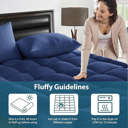 CYMULA Full Size Mattress Topper - Extra Thick Cooling Mattress Pad Cover for Back Pain - Soft Mattress Protector Firm Bed Topper Pillow Top with 8-21 Inch Deep Pocket 3D Snow Down Alternative Fill