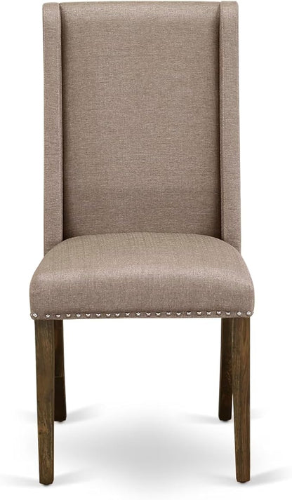 East West Furniture V797FL716-9 9 Piece Dining Room Table Set Includes a Rectangle Dining Table with V-Legs and 8 Dark Khaki Linen Fabric Upholstered Chairs, 40x72 Inch, Multi-Color