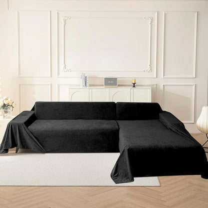 MYSKY HOME Black Couch Covers for Sectional Sofa, Couch Cover L Shape Couch Covers for Dogs Washable Couch Cover Banket Modern Sofa Slipcovers, Super Soft Sofa Towel for Kids, Pets, 71" x 150"