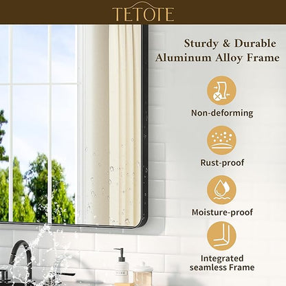 TETOTE 36 x 36 Black Mirror for Bathroom Matte Black Metal Frame Mirror, Tempered Glass, Wall Mounted for Bathroom, Entryway, Bedroom, Living Room(Horizontal/Vertical)