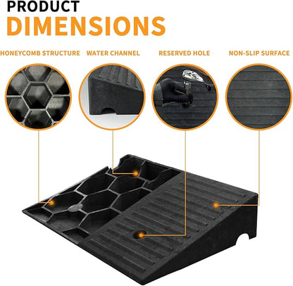 5" Rise 2pack Rubber Curb Ramps for Wheelchair Threshold Driveway Doorway Shed, Truck Car Motorcycle Bike Cart Lawn Mowers Angled Step Entry in Ramp, 7000lbs Heavy Duty Powersports Loading Ramp
