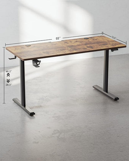 BANTI 55"x24" Standing Desk, Electric Stand up Height Adjustable Home Office Table, Sit Stand Desk with Splice Board, Black Frame & Rustic Brown Top