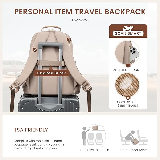 LOVEVOOK Laptop Backpack for Women with Pouch Pocket for Large Capacity Cup,15.6 Inch Laptop Computer Bag Travel Backpack Purse,Waterproof Work Business Backpack College Teacher Bags,Nude
