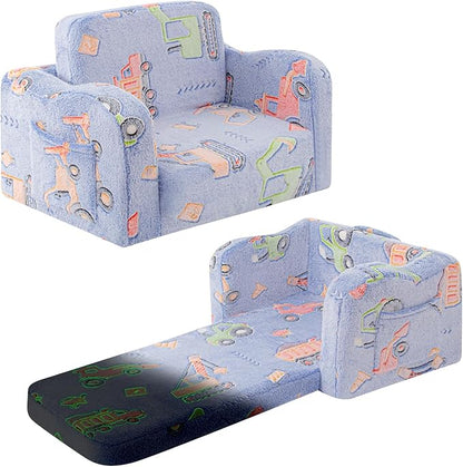 Toddler Chair and Couch, 2 -in-1 Toddler Couch Fold Out, Convertible Chairs for Toddlers Comfy Sofa to Lounger with Glow in The Dark Feature, Soft for Girls and Boys