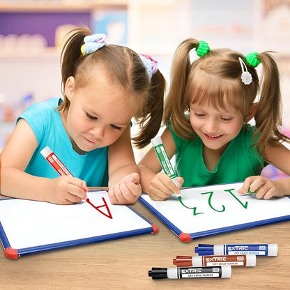 EXTRIC Dry Erase Markers with Eraser, 12-Pack Non-Toxic Whiteboard Marker Set, Fine & Chisel Tip, Includes Eraser Kit for Classroom, Teacher & Office Supplies