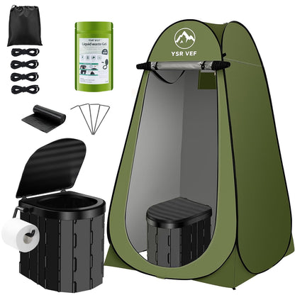 Portable Toilet Kit for Adults, Camping Toilet with Pop-Up Privacy Tent and Poo Gel Toilet Bags, Washable Portable Outdoor Showers Changing Rooms