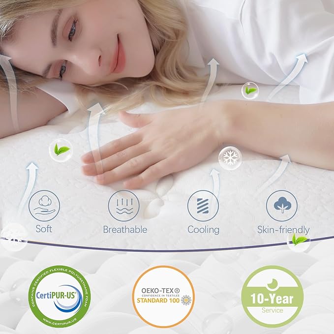 Twin XL Mattress, 12 Inch Hybrid Twin XL Size Mattresses in a Box, Gel Memory Foam and Pocket Coils Innerpring Mattress with Ergonomic Design, Cooler Sleep with Pressure Relief and Support,39"*80"*12"