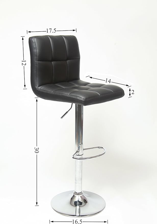 Roundhill Furniture Swivel Black Bonded Leather Adjustable Hydraulic Bar Stool, Set of 2