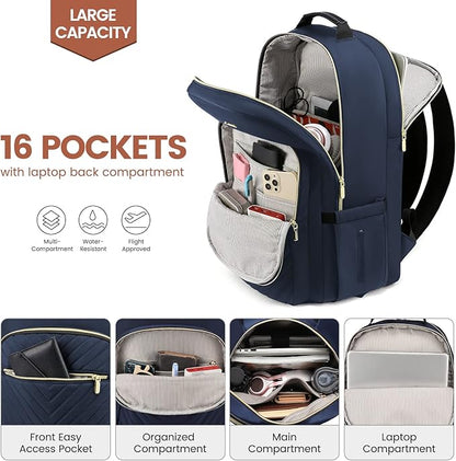 LOVEVOOK Laptop Backpack for Women 15.6 inch,Cute Womens Travel Backpack Purse,Professional Laptop Computer Bag,Waterproof Work Business College Teacher Bags Carry on Backpack with USB Port,Navy Blue