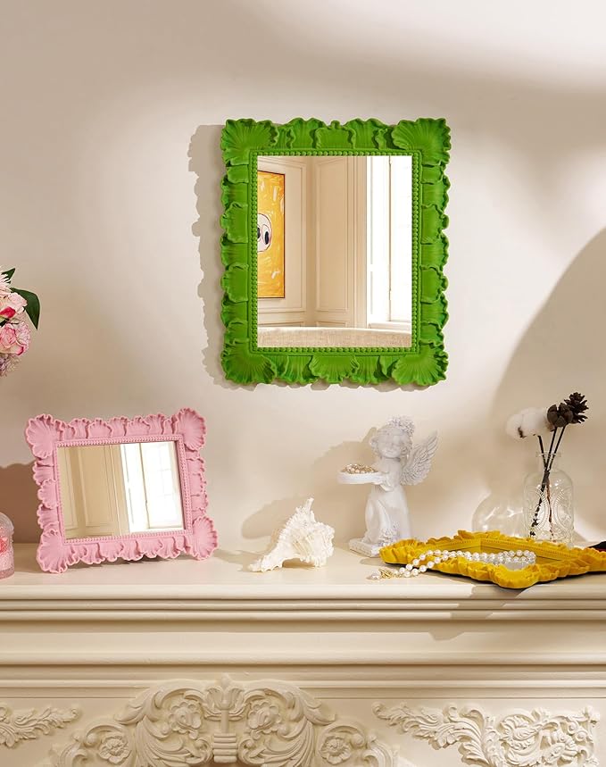 Gallery Wall Mirror for for Women Mom Best Friend Housewarming New Apartment Dorm Decor, 9.8x7.7 Framed Small Vanity Mirror for Dresser Nighstand Side Table Wall Decor (Lawn Green)