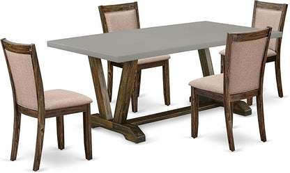East West Furniture V797MZ716-5 5 Piece Dining Set Includes a Rectangle Dining Room Table with V-Legs and 4 Dark Khaki Linen Fabric Upholstered Parson Chairs, 40x72 Inch, Multi-Color
