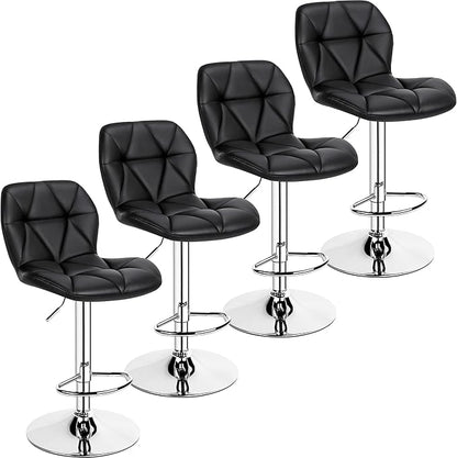 Yaheetech Bar Stools Set of 4, Adjustable PU Leather Swivel Barstools, Modern Counter Stools with Back and Footrest, Counter Height Barstools for Bar, Kitchen, Dining Room, Black