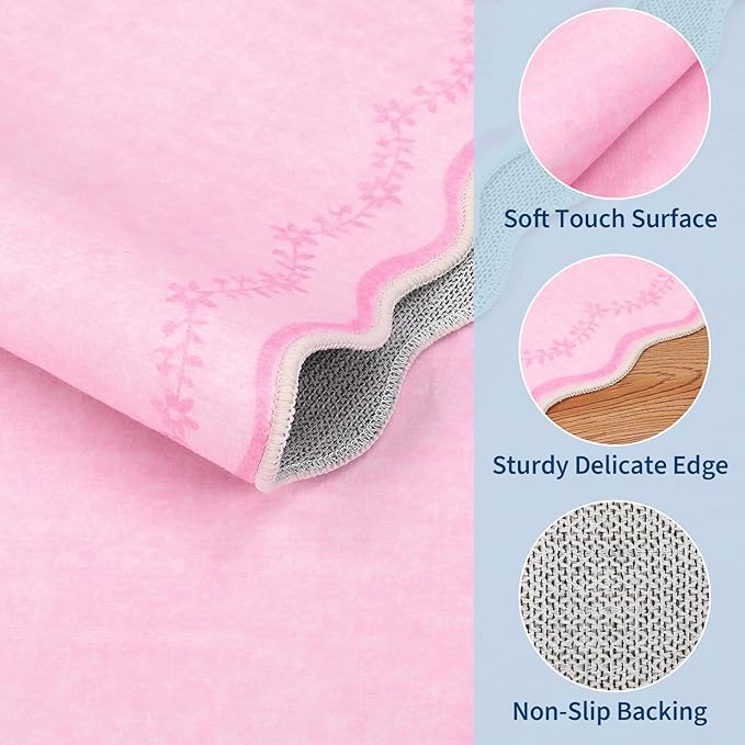 GarveeHome 2x6 Valentines Scalloped Washable Runner Rug for Girls Bedroom, Soft Pink Hallway Runner Non Slip Entryway Rug Farmhouse Thin Laundry Mat Stain Resistant Carpet for Kirchen Bathroom Rug