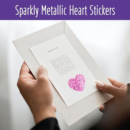 500 Glitter Heart Stickers, Pink Metallic Sparkling, Waterproof Self Adhesive Reflective Heart Stickers for Wedding, Valentine's Day Supplies (Each Measures 1')