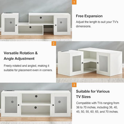 VECELO LED TV Stand for Televisions up to 70 Inchs Modern Entertainment Center with Storage Media Console with 23 Flashing Options and 4 Customizable Modes for Living Room, Bedroom